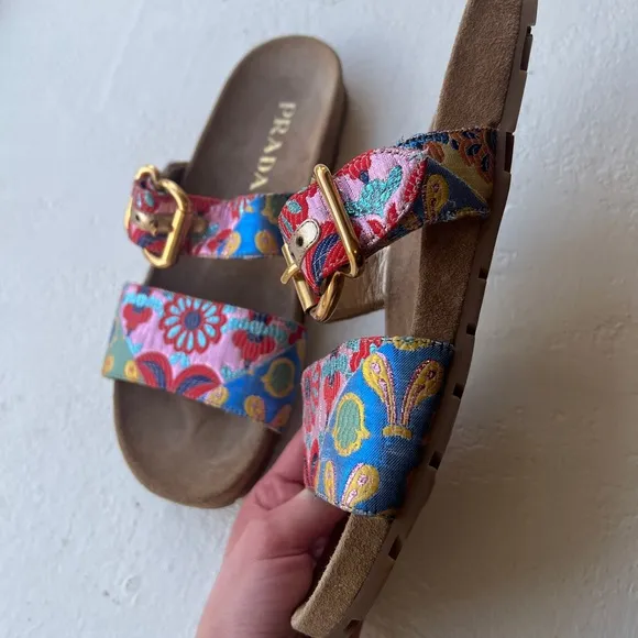 Prada Floral   Gold Sandals