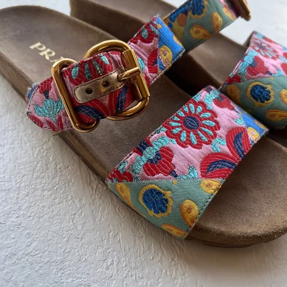 Prada Floral   Gold Sandals