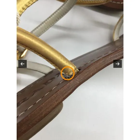 PRADA laminated Leather Bow Detail T Strap Sandals In Gold 8.5