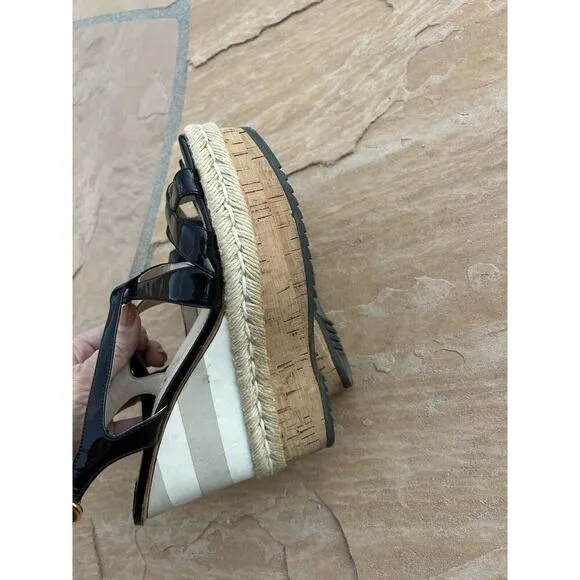 Prada Patent Leather Wedge Heels Sandals Beige Slingback Womens Size 38 Womens 8