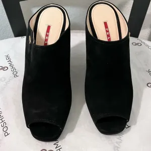 PRADA PRE-LOVED RARE AUTHENTIC BLACK SUEDE WEDGE SLIP ON SANDALS