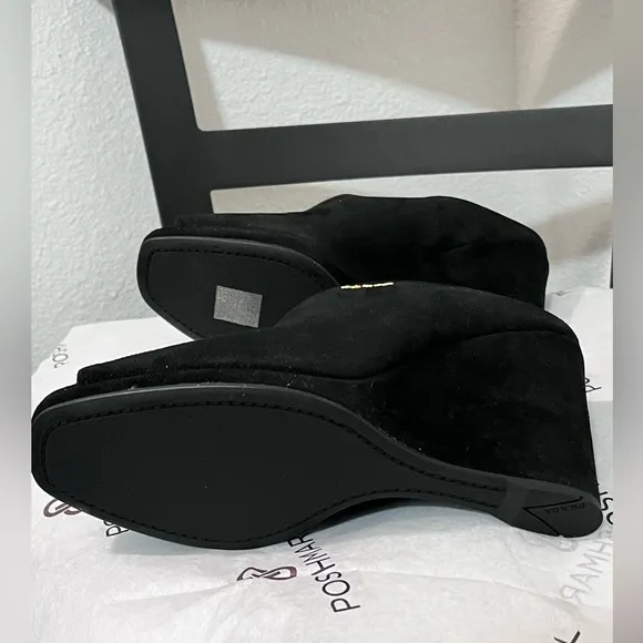 PRADA PRE-LOVED RARE AUTHENTIC BLACK SUEDE WEDGE SLIP ON SANDALS