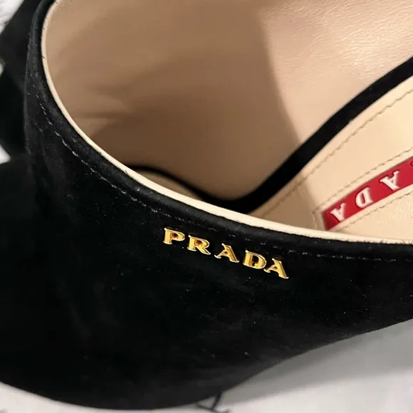 PRADA PRE-LOVED RARE AUTHENTIC BLACK SUEDE WEDGE SLIP ON SANDALS