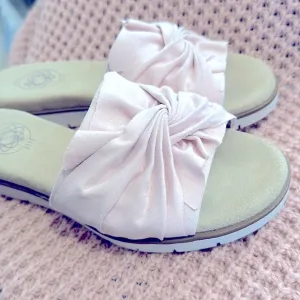 💕Pretty Suede Open-Toe Slip-ons Slide Wedge Slipper Sandals w/Bow-Like Detail
