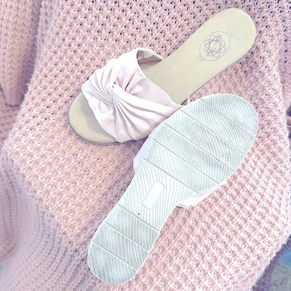 💕Pretty Suede Open-Toe Slip-ons Slide Wedge Slipper Sandals w/Bow-Like Detail