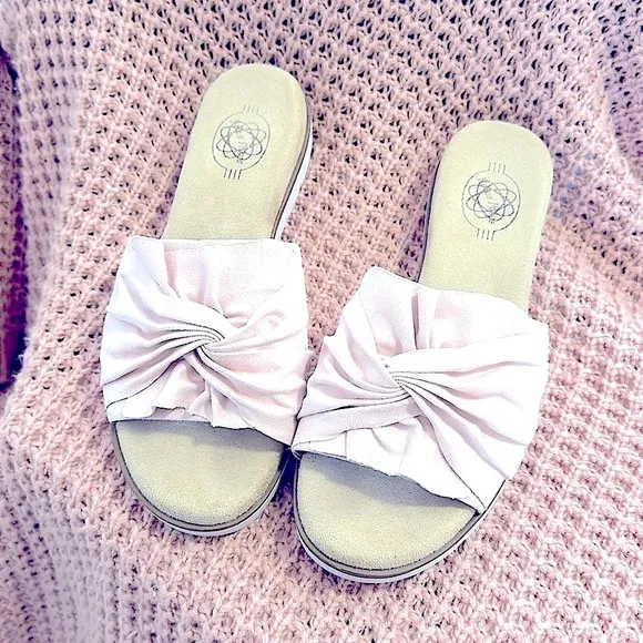 💕Pretty Suede Open-Toe Slip-ons Slide Wedge Slipper Sandals w/Bow-Like Detail