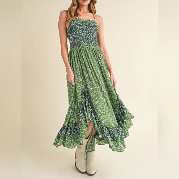Private Label Green Ruffled Tiered Maxi Dress