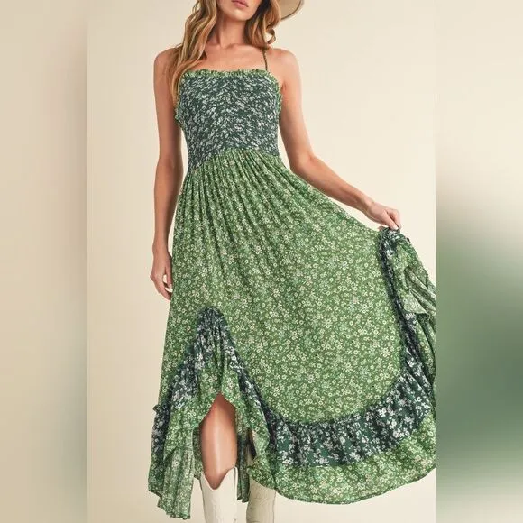 Private Label Green Ruffled Tiered Maxi Dress