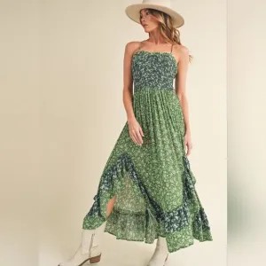 Private Label Green Ruffled Tiered Maxi Dress