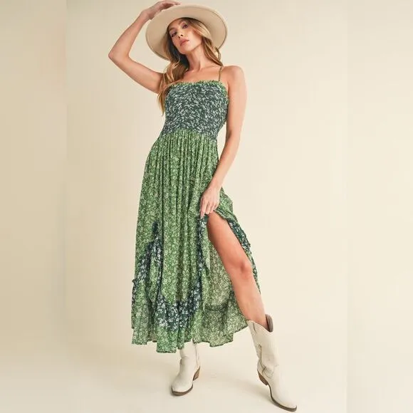 Private Label Green Ruffled Tiered Maxi Dress
