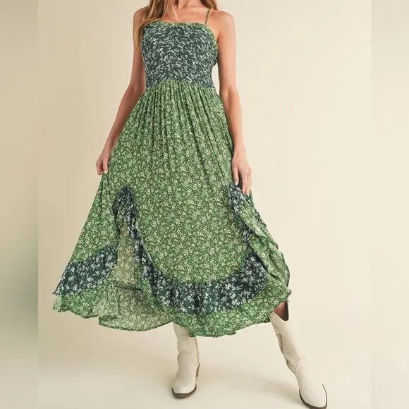 Private Label Green Ruffled Tiered Maxi Dress