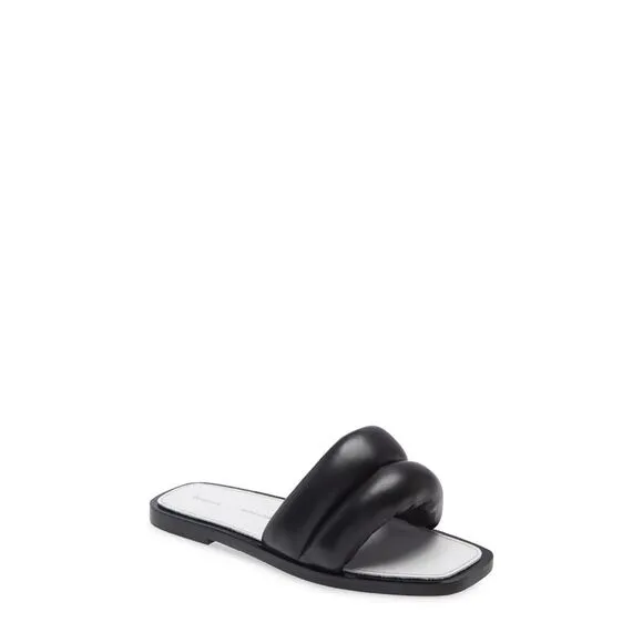 PROENZA SCHOULER Womens Black Puffy Square Toe Slip On Leather Slide Sandals 36