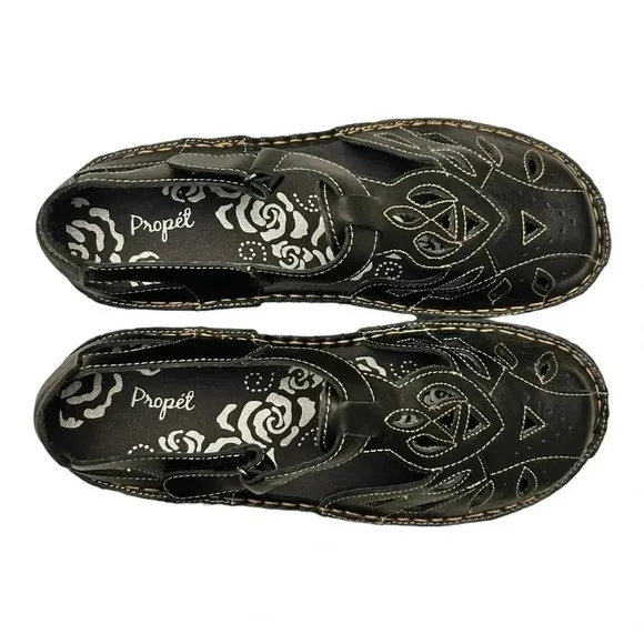 Propet Jenna Women's Black Leather Sandals WSA003L Size 9.5 W | NIB