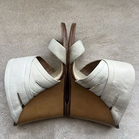 Rag &amp; Bone Bone Leather &amp; Canvas Wedge Wood Heel Sandals Women EU 36 US 5.5 - 6