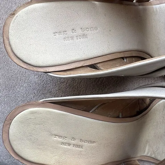 Rag &amp; Bone Bone Leather &amp; Canvas Wedge Wood Heel Sandals Women EU 36 US 5.5 - 6