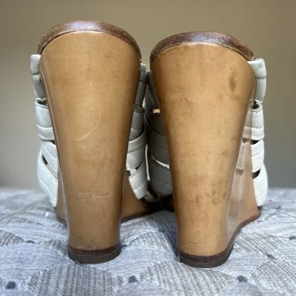 Rag &amp; Bone Bone Leather &amp; Canvas Wedge Wood Heel Sandals Women EU 36 US 5.5 - 6