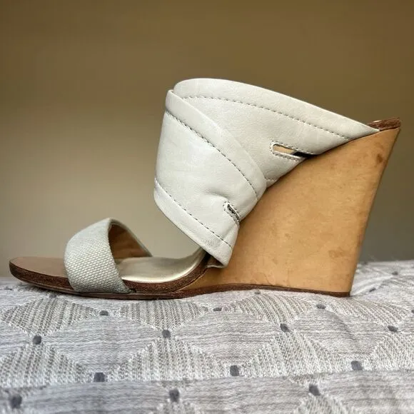 Rag &amp; Bone Bone Leather &amp; Canvas Wedge Wood Heel Sandals Women EU 36 US 5.5 - 6