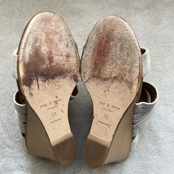 Rag &amp; Bone Bone Leather &amp; Canvas Wedge Wood Heel Sandals Women EU 36 US 5.5 - 6