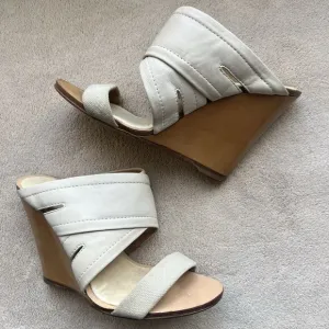 Rag &amp; Bone Bone Leather &amp; Canvas Wedge Wood Heel Sandals Women EU 36 US 5.5 - 6