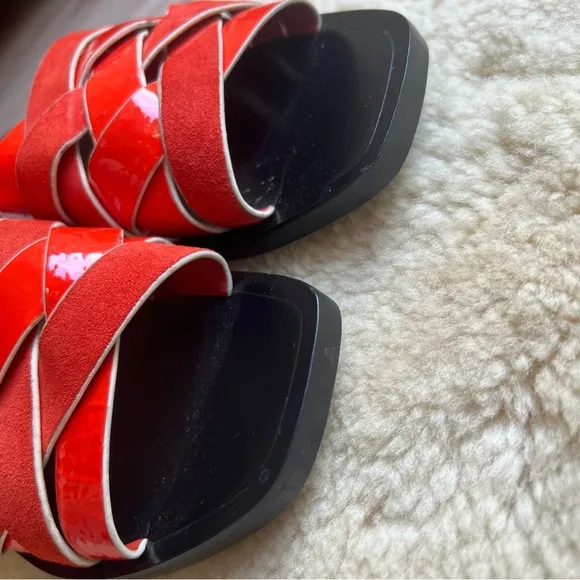 Rag &amp; Bone Hartley Flat Sandals Sz 37 Women’s Red Slides Leather Suede Strappy