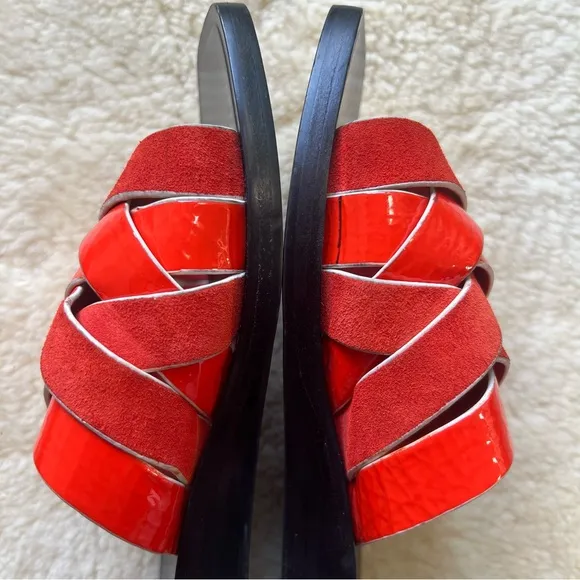 Rag &amp; Bone Hartley Flat Sandals Sz 37 Women’s Red Slides Leather Suede Strappy