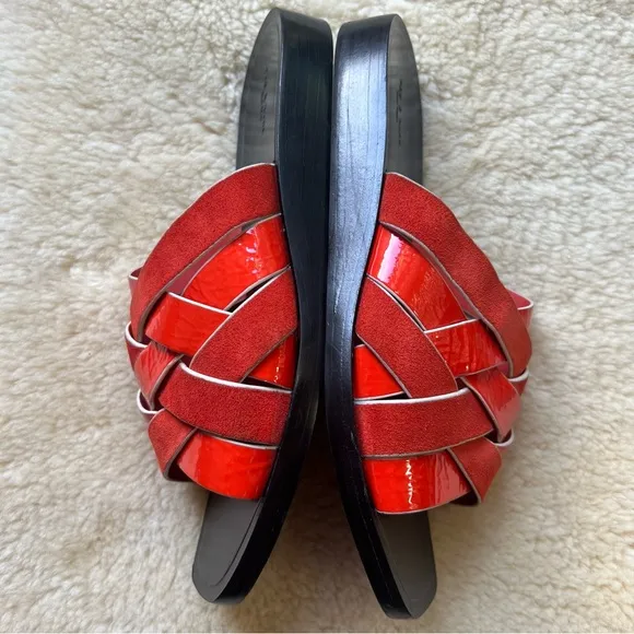 Rag &amp; Bone Hartley Flat Sandals Sz 37 Women’s Red Slides Leather Suede Strappy
