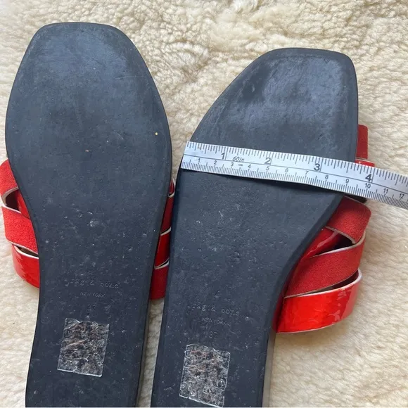 Rag &amp; Bone Hartley Flat Sandals Sz 37 Women’s Red Slides Leather Suede Strappy