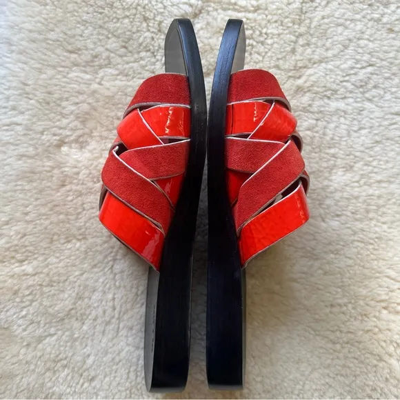 Rag &amp; Bone Hartley Flat Sandals Sz 37 Women’s Red Slides Leather Suede Strappy