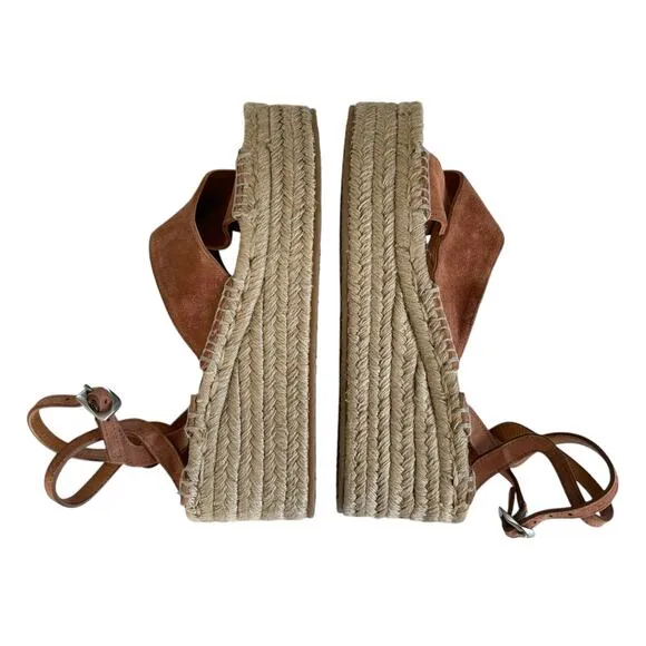 Rag &amp; Bone Hera Brown Espadrille Jute Platform Wedge Sandals Women's Size 9.5