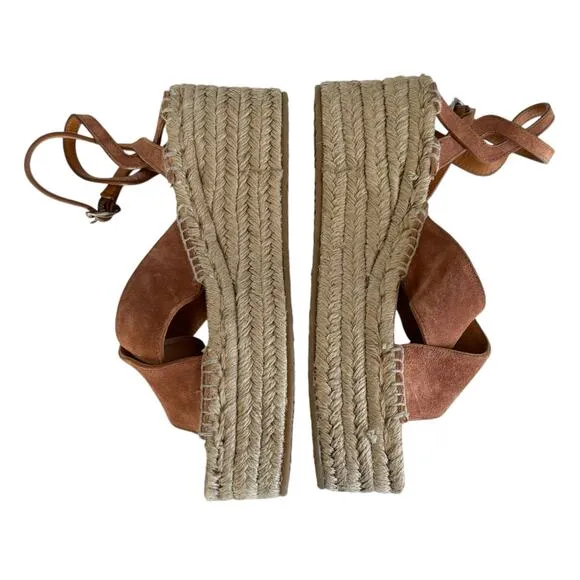 Rag &amp; Bone Hera Brown Espadrille Jute Platform Wedge Sandals Women's Size 9.5