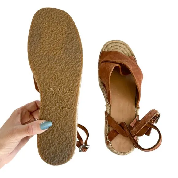 Rag &amp; Bone Hera Brown Espadrille Jute Platform Wedge Sandals Women's Size 9.5