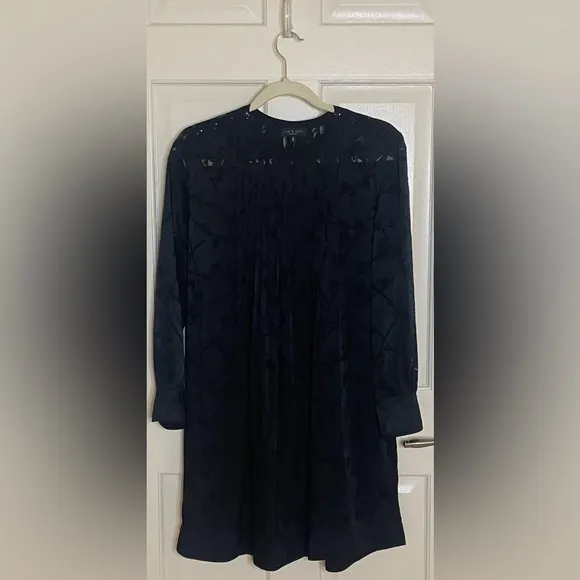 Rag &amp; Bone Rubie Silk Burnout  Popover Relaxed Fit Mini Dress Black, Sz Med