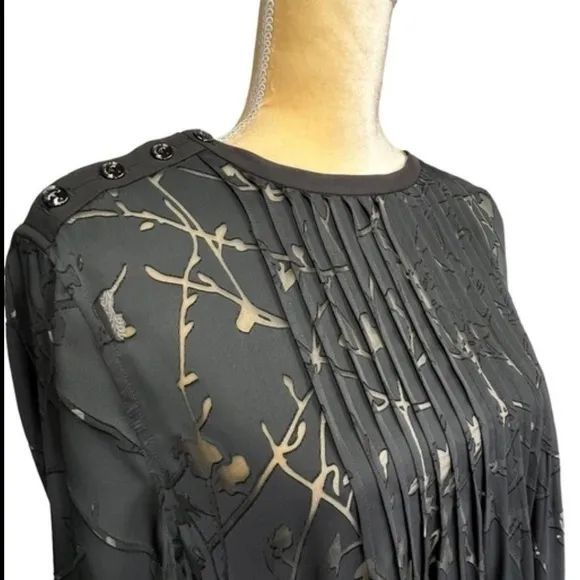 Rag &amp; Bone Rubie Silk Burnout  Popover Relaxed Fit Mini Dress Black, Sz Med