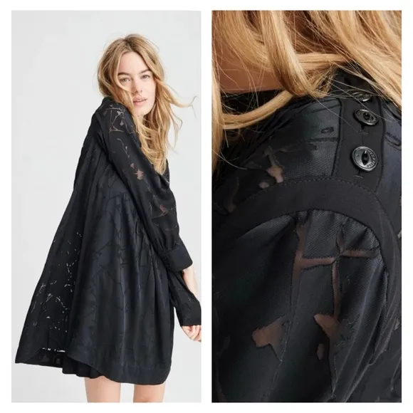 Rag &amp; Bone Rubie Silk Burnout  Popover Relaxed Fit Mini Dress Black, Sz Med