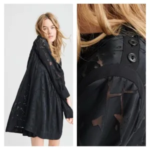 Rag &amp; Bone Rubie Silk Burnout  Popover Relaxed Fit Mini Dress Black, Sz Med