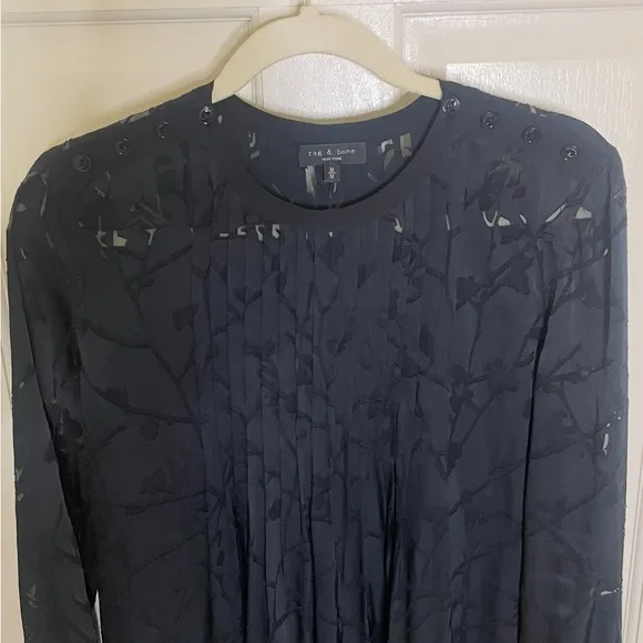 Rag &amp; Bone Rubie Silk Burnout  Popover Relaxed Fit Mini Dress Black, Sz Med