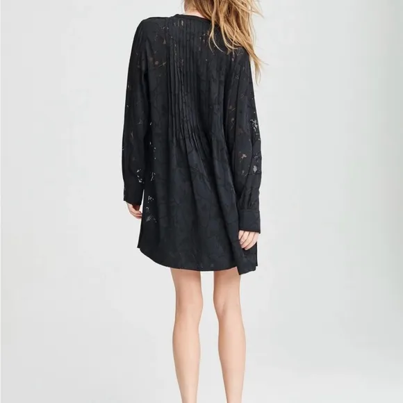 Rag &amp; Bone Rubie Silk Burnout  Popover Relaxed Fit Mini Dress Black, Sz Med