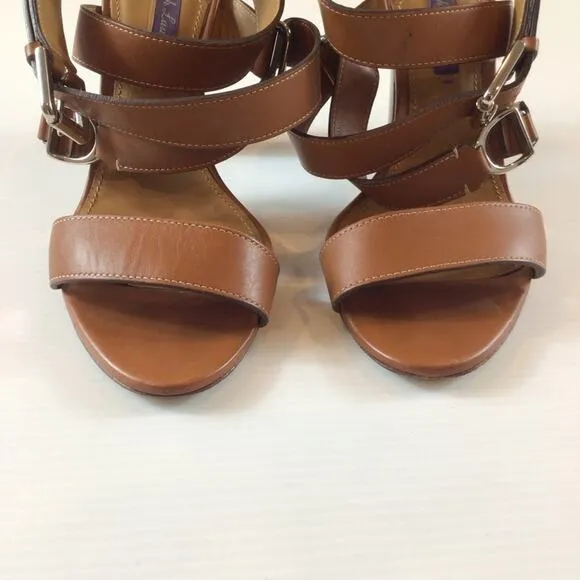 RALPH LAUREN Purple Label &quot;Landry&quot; Brown Strappy High Heel Sandals size 36B