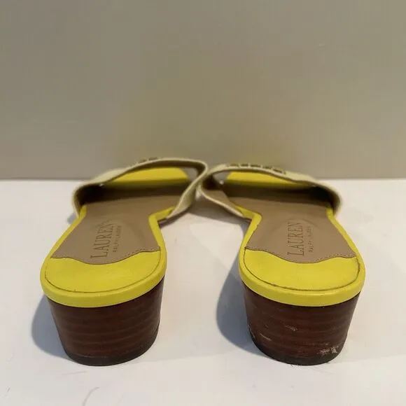 Ralph Lauren Women's 8.5 B Fay Canvas &amp; Leather‎ Sandal Yellow