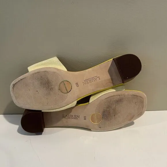 Ralph Lauren Women's 8.5 B Fay Canvas &amp; Leather‎ Sandal Yellow