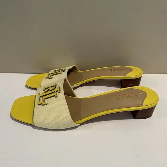 Ralph Lauren Women's 8.5 B Fay Canvas &amp; Leather‎ Sandal Yellow