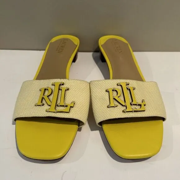 Ralph Lauren Women's 8.5 B Fay Canvas &amp; Leather‎ Sandal Yellow