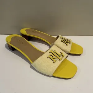 Ralph Lauren Women's 8.5 B Fay Canvas &amp; Leather‎ Sandal Yellow