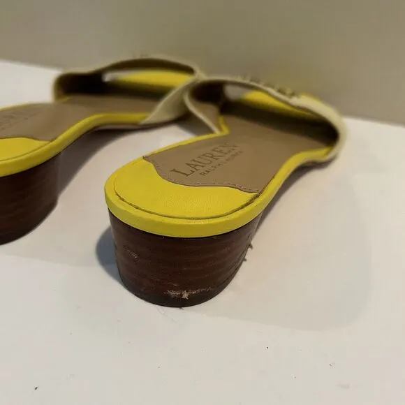 Ralph Lauren Women's 8.5 B Fay Canvas &amp; Leather‎ Sandal Yellow