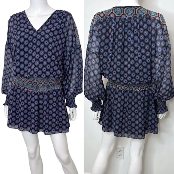 Ramy Brook Davie Geometric Kaleidoscope Printed Chiffon Mini Dress Women's Sz M