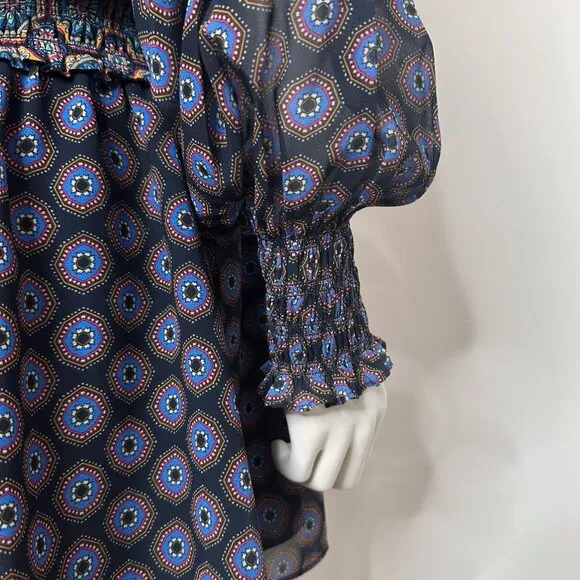 Ramy Brook Davie Geometric Kaleidoscope Printed Chiffon Mini Dress Women's Sz M