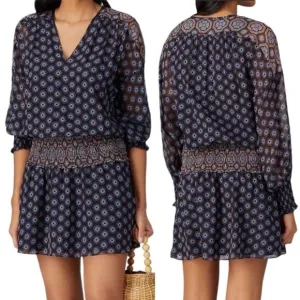 Ramy Brook Davie Geometric Kaleidoscope Printed Chiffon Mini Dress Women's Sz M