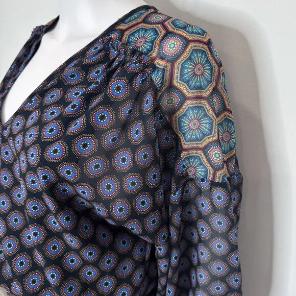 Ramy Brook Davie Geometric Kaleidoscope Printed Chiffon Mini Dress Women's Sz M