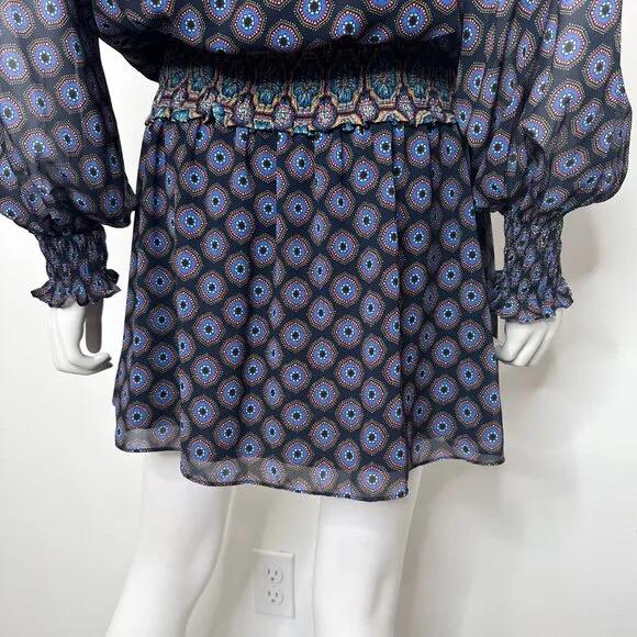 Ramy Brook Davie Geometric Kaleidoscope Printed Chiffon Mini Dress Women's Sz M