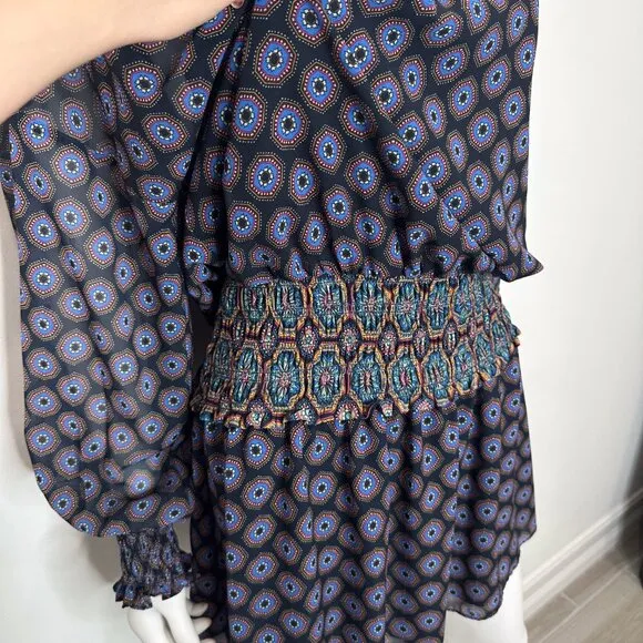 Ramy Brook Davie Geometric Kaleidoscope Printed Chiffon Mini Dress Women's Sz M